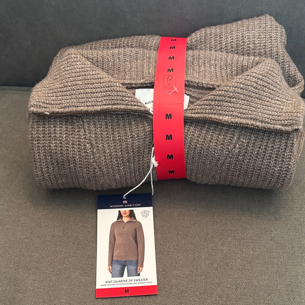 Knit Quarter-Zip Sweater in Brown Womens - Picture 9 of 9